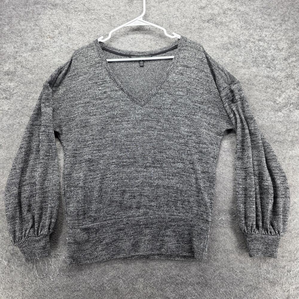 White House Black Market Sweater Pullover Womens M Gray V-Neck Balloon Sleeve